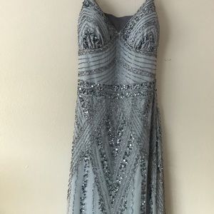 Long blue/gray special occasion dress